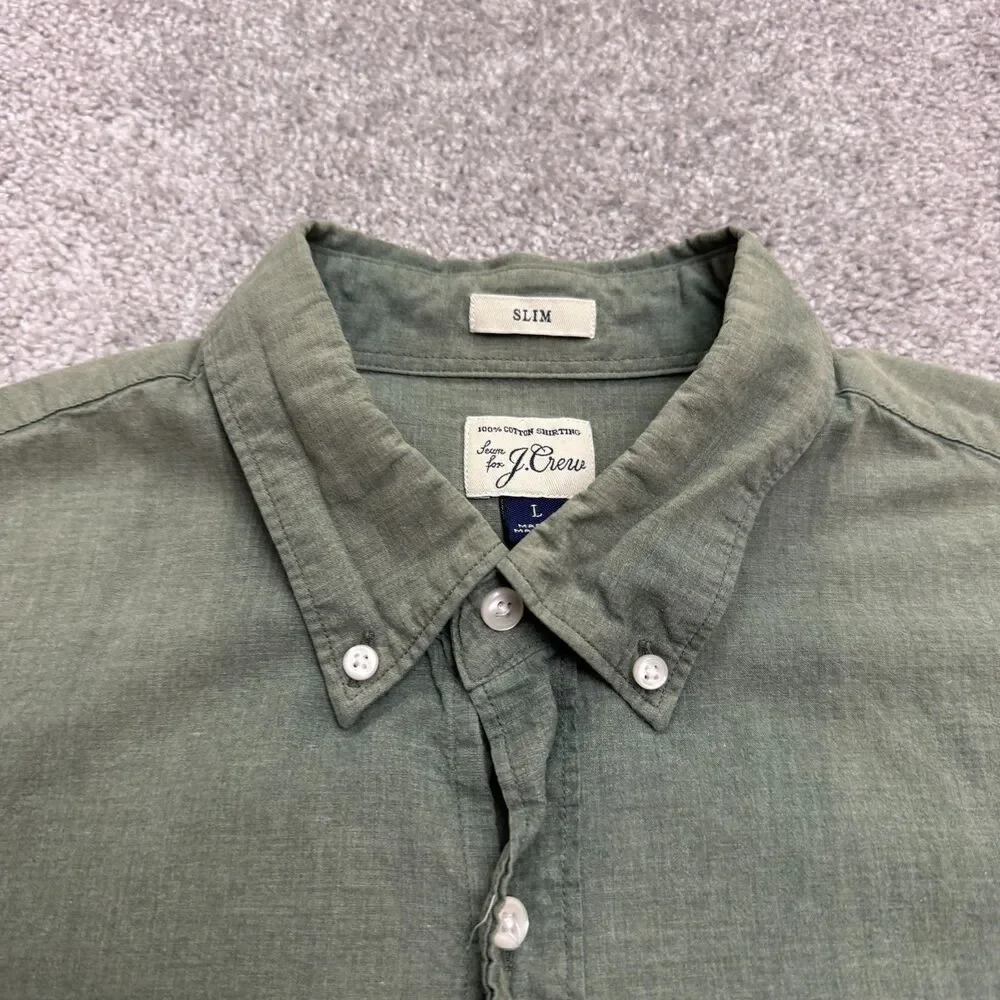 J.Crew Slim Fit Long Sleeve Button Down Shirt Large Olive Green Washed Cotton